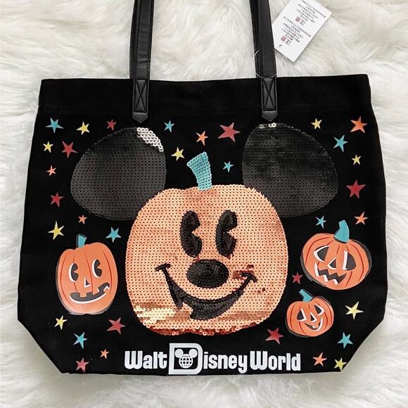 Disney Handbags - Walt Disney World Halloween Tote Bag Sequins Pumpkin Mickey Mouse New